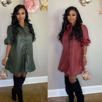 EVE Long Sleeve Leather Casual Dress BN-9215
