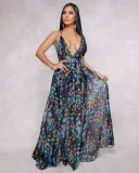EVE Deep V-neck Backless Chiffon Maxi Dress NK-8212