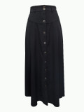 EVE Single Breasted Pocket Solid Color Long Skirt OMY-12015