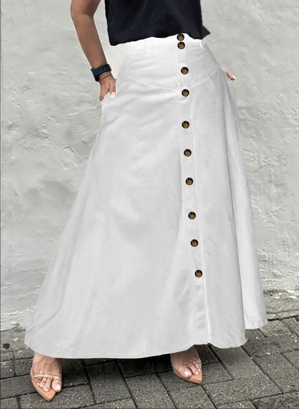 EVE Single Breasted Pocket Solid Color Long Skirt OMY-12015