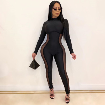 EVE Plus Size Mesh Patchwork Long Sleeve Jumpsuit HMS-5593