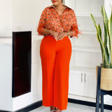 EVE Plus Size Long Sleeve Print Loose Two Piece Pants Set GMLF-3342