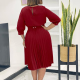 EVE Plus Size Solid Color Pleated Midi Dress GMLF-3344