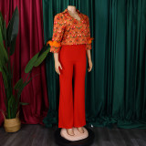 EVE Plus Size Long Sleeve Print Loose Two Piece Pants Set GMLF-3342