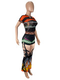 EVE See Through Mesh Print Two Piece Pants Set SHD-9553