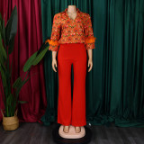 EVE Plus Size Long Sleeve Print Loose Two Piece Pants Set GMLF-3342