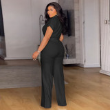 EVE Plus Size Solid Color Shirt Two Piece Pants Set NNWF-8088