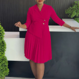 EVE Plus Size Solid Color Pleated Midi Dress GATE-597