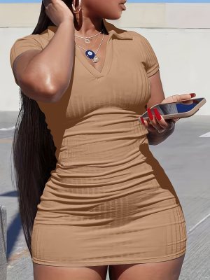 EVE Casual Lapel Solid Color Mini Dress GYZY-8982