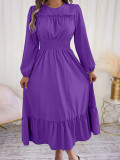 EVE Solid Color Long Sleeve Loose Midi Dress OMY-12013