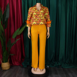 EVE Plus Size Long Sleeve Print Loose Two Piece Pants Set GMLF-3342