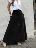 EVE Single Breasted Pocket Solid Color Long Skirt OMY-12015