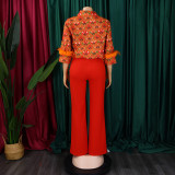 EVE Plus Size Long Sleeve Print Loose Two Piece Pants Set GMLF-3342