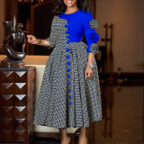 EVE Plus Size 4/3 Sleeve Print Patchwork Midi Dress GATE-598