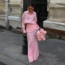 EVE Solid Color Long Sleeve Shirt Three Piece Skirts Set GYME-K25S78967