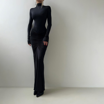 EVE Pleated Long Sleeve Slim Maxi Dress GYME-K25D79602