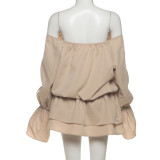 EVE One Shoulder Solid Color Flare Sleeve Mini Dress GYME-K25D76712