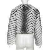 EVE Striped Lapel Zipper Fur Jacket GYME-K25C79854