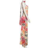 EVE Wrap Chest Print Backless Maxi Dress GYME-K25D77536