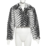 EVE Striped Lapel Zipper Fur Jacket GYME-K25C79854