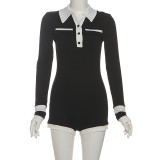 EVE Contrast Color Lapel Long Sleeve Romper GYME-K25Q76877
