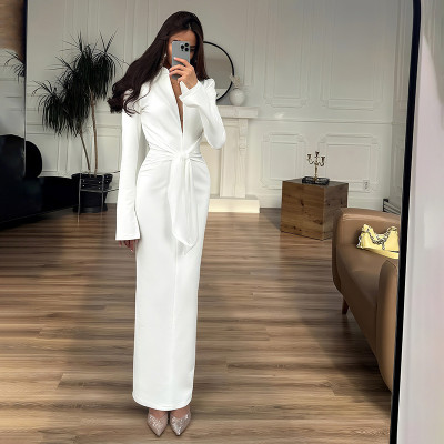 EVE Tie Up Zipper Long Sleeve Maxi Dress GYME-K25D77335