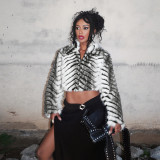 EVE Striped Lapel Zipper Fur Jacket GYME-K25C79854