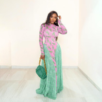 EVE Mesh Print Long Sleeve Maxi Dress GYME-K25D76941