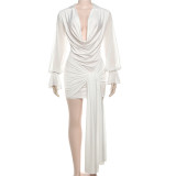 EVE Solid Color Deep V Neck Mini Dress GYME-K25D77990