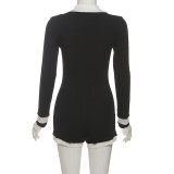 EVE Contrast Color Lapel Long Sleeve Romper GYME-K25Q76877
