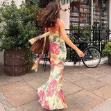EVE Wrap Chest Print Backless Maxi Dress GYME-K25D77536