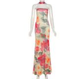 EVE Wrap Chest Print Backless Maxi Dress GYME-K25D77536