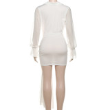 EVE Solid Color Deep V Neck Mini Dress GYME-K25D77990