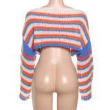 EVE Stripe Color Block Patchwork Sweater GSLF-W25L79126