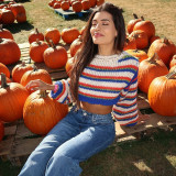 EVE Stripe Color Block Patchwork Sweater GSLF-W25L79126