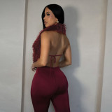 EVE Sexy Backless Halterneck Two Piece Pants Set GSLF-K25S79575