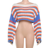 EVE Stripe Color Block Patchwork Sweater GSLF-W25L79126