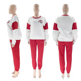 EVE Color Block Long Sleeve Sweatshirts Two Piece Pants Set SSNF-211404