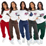 EVE Color Block Long Sleeve Sweatshirts Two Piece Pants Set SSNF-211404