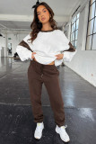 EVE Color Block Long Sleeve Sweatshirts Two Piece Pants Set SSNF-211404