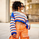 EVE Stripe Color Block Patchwork Sweater GSLF-W25L79126