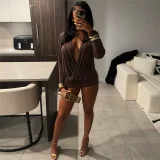 EVE V Neck Long Sleeve Mini Dress GSLF-K25Q79580