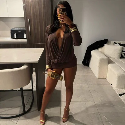 EVE V Neck Long Sleeve Mini Dress GSLF-K25Q79580