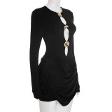 EVE Solid Hollow Out Pleated Mini Dress GSZM-C25DS263