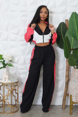 EVE Patchwork Contrast Color Coat Pants Sport Suit QYMF-3087