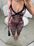 EVE Leopard Print Sling Lace Patchwork Jumpsuit YWXS-K25L1115