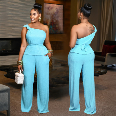 EVE Single Shoulder Sleeveless Two Piece Pants Set BY-7508