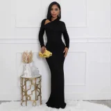 EVE Solid Color Slash Shoulder Fishtail Dress QYMF-3088
