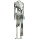 EVE Print Deep V Neck Pleated Maxi Dress GSZM-J25DS300