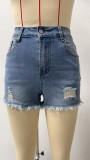 EVE Casual Holes Raw Edges Denim Shorts GSMF-DT9113#